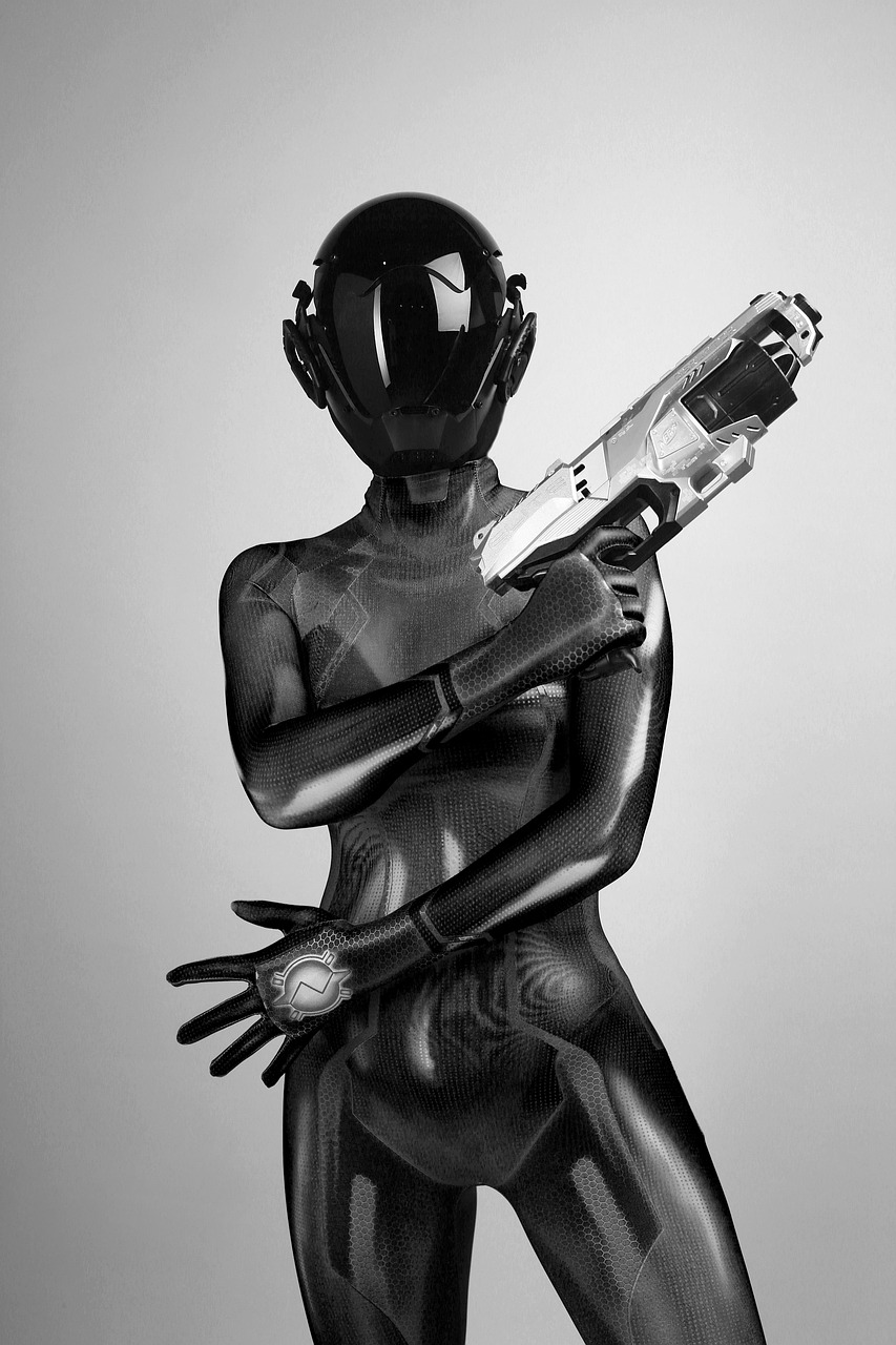 woman, cosplay, costume, robot, cyberpunk, fantasy, weapons, soldier, future, android, bot, fighting, model, portrait, sci-fi